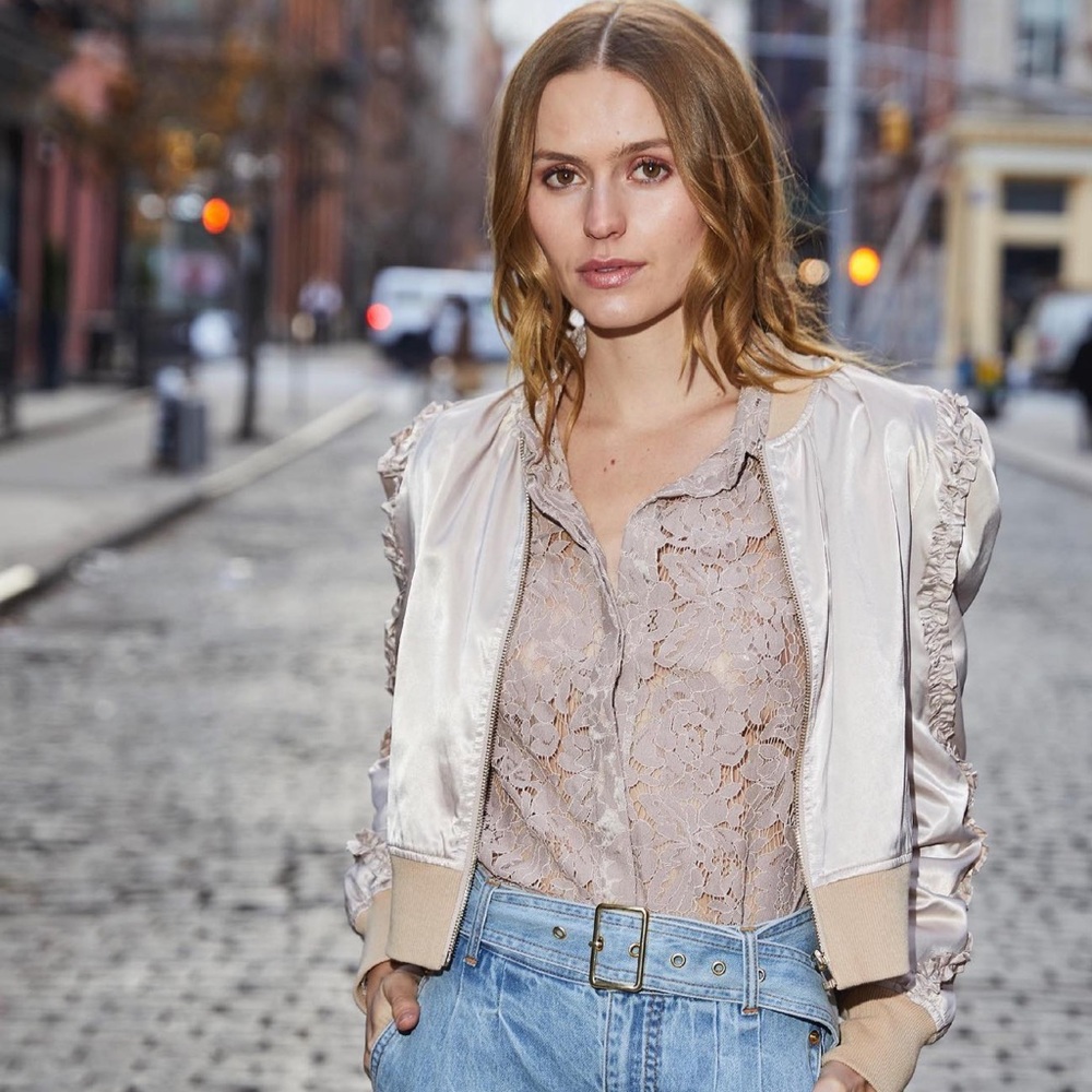 Generation Love Chloe Ruffle Satin Bomber